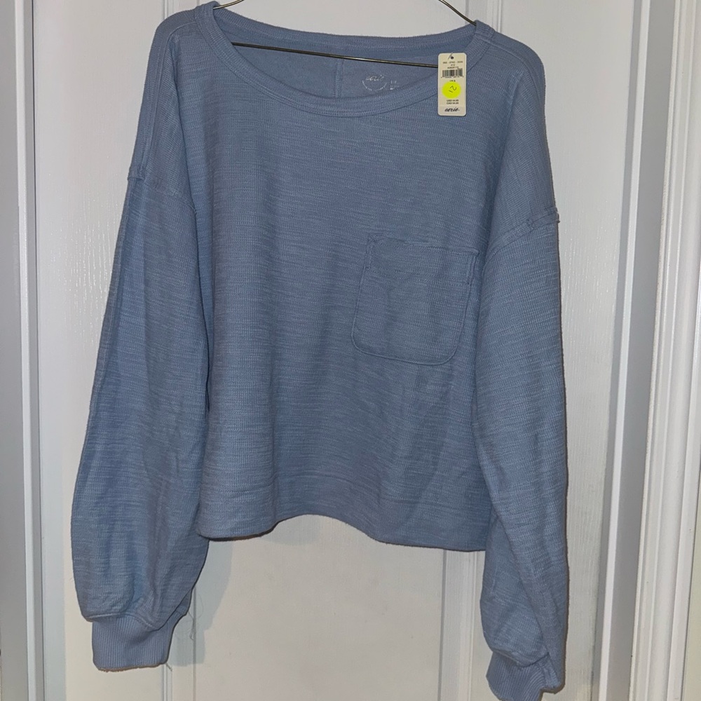 AERIE NWT Blue Oversized Sweatshirt with Bishop Sleeves
